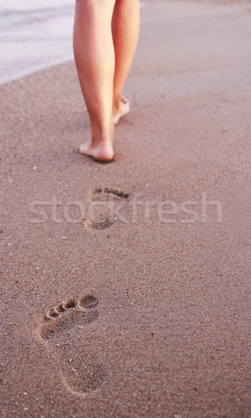 Fußabdrücke Sand Strand Sommer Raum Reise Stock foto © koca777