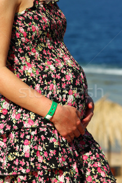 孕婦 海灘 尼斯 女子 天空 水 商業照片 © koca777