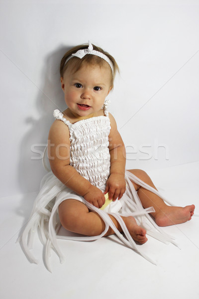 Petite fille studio gris belle famille fille [[stock_photo]] © koca777