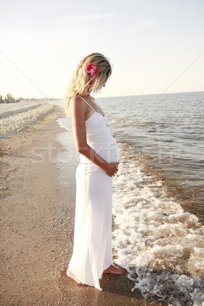 Femme enceinte plage femme ciel eau amour [[stock_photo]] © koca777