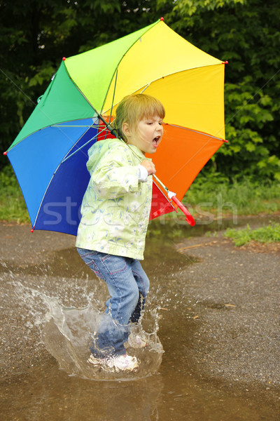 小女孩 傘 雨 水 女孩 春天 商業照片 © koca777