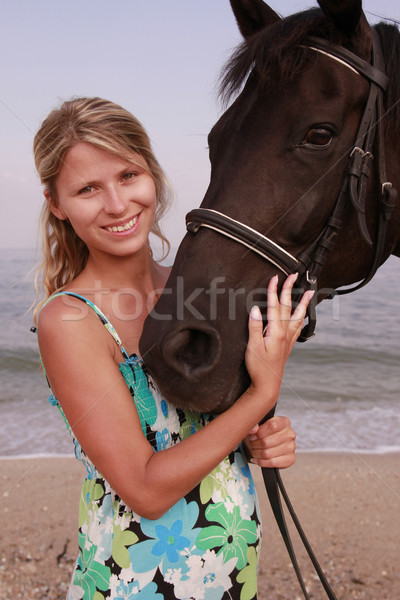 Fille cheval mer ciel femmes sport [[stock_photo]] © koca777