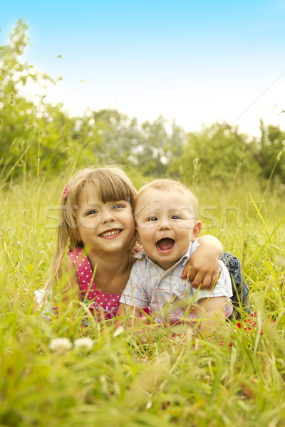 little brother and sister playing on the nature  Stock photo © koca777