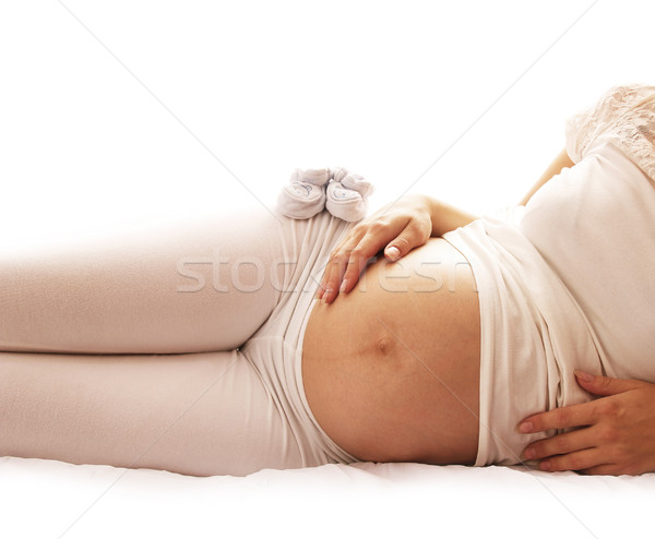 側影 孕婦 白 女子 家庭 手 商業照片 © koca777