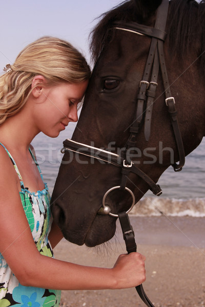 Fille cheval mer ciel femmes sport [[stock_photo]] © koca777