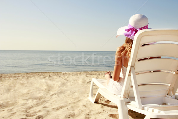 Joven sombrero playa agua nina mujeres Foto stock © koca777