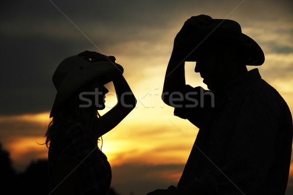 Stockfoto: Liefde · cowboy · hoeden · man · vrouwen