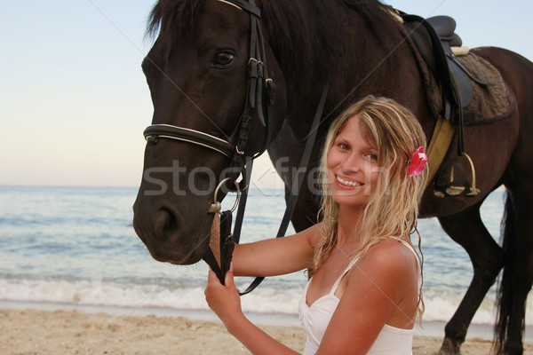 Fille cheval mer ciel femmes sport [[stock_photo]] © koca777