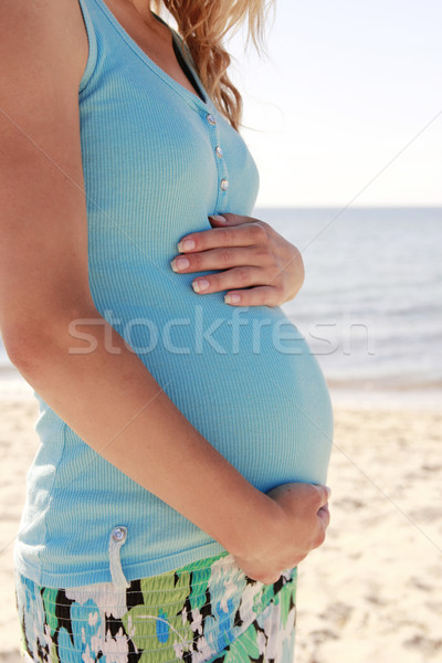 Femme enceinte plage femme eau mains amour [[stock_photo]] © koca777