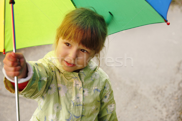 Stockfoto: Meisje · paraplu · regen · water · meisje · voorjaar