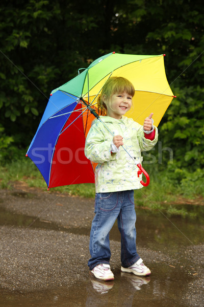Fetita umbrelă ploaie apă fată primăvară Imagine de stoc © koca777