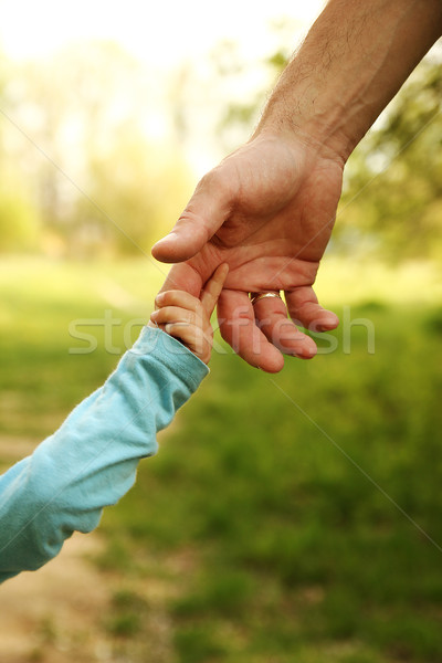 Stok fotoğraf: Ebeveyn · el · küçük · çocuk · aile · yeşil