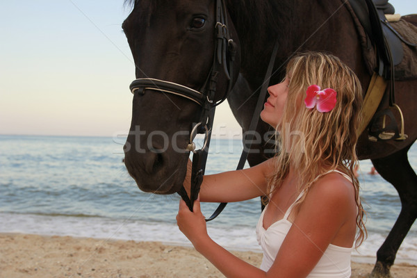 Fille cheval mer ciel femmes sport [[stock_photo]] © koca777