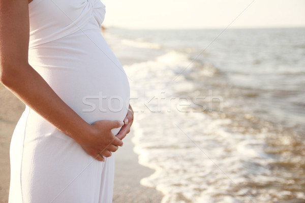 Femme enceinte plage femme eau mains amour [[stock_photo]] © koca777