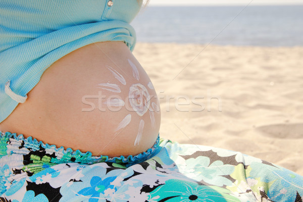 Vientre mujer embarazada playa mujer agua manos Foto stock © koca777