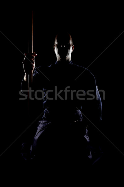 Savaşçı portre siyah adam uygunluk siluet Stok fotoğraf © kokimk