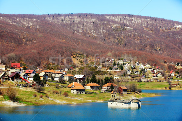 Podwodne kościoła jezioro Macedonia charakter krzyż Zdjęcia stock © kokimk