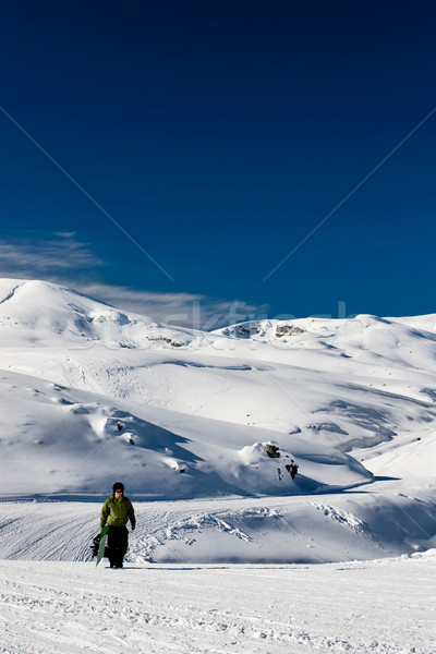 Snowbordos portré mászik emelkedő férfi sport Stock fotó © kokimk