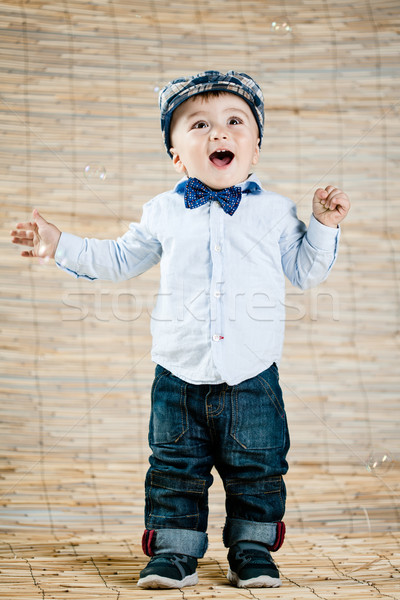 Foto stock: Bebê · cavalheiro · menino · feliz · aniversário · beleza