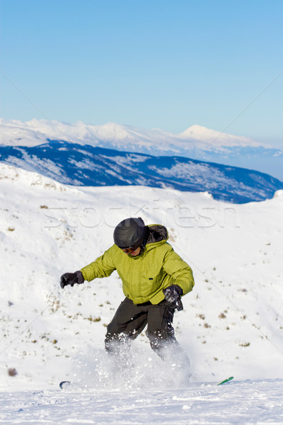 Snowbordos ugrik fiú snowboard férfi hó Stock fotó © kokimk