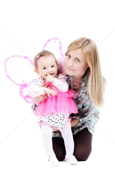 Anne kız pembe kelebek yüz Stok fotoğraf © kokimk