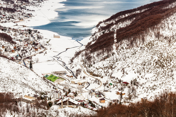 Jezioro Macedonia zimą krajobraz widoku narciarskie Zdjęcia stock © kokimk