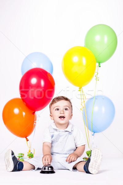 Bebek erkek balonlar mutlu yalıtılmış Stok fotoğraf © kokimk