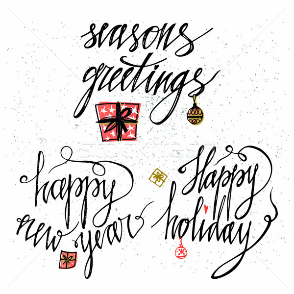 Set of Happy Holidays greetings hand-lettering card isolated on white background. Made in vector. Us Stock photo © kollibri