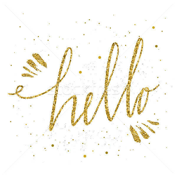 Hello hand lettering. Hello inscrition. Handwritten calligraphy with gold glitter texture isolated o Stock photo © kollibri