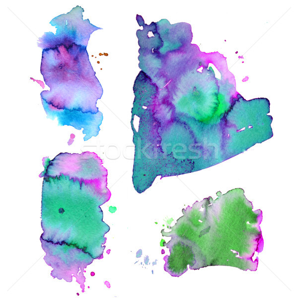 Set of abstract watercolor hand paint splashes. Watercolor drops isolated on white background. Hand  Stock photo © kollibri