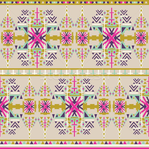 Aztec seamless pattern on pastel background. Ethnic abstract geometric texture. Hand drawn navajo fa Stock photo © kollibri