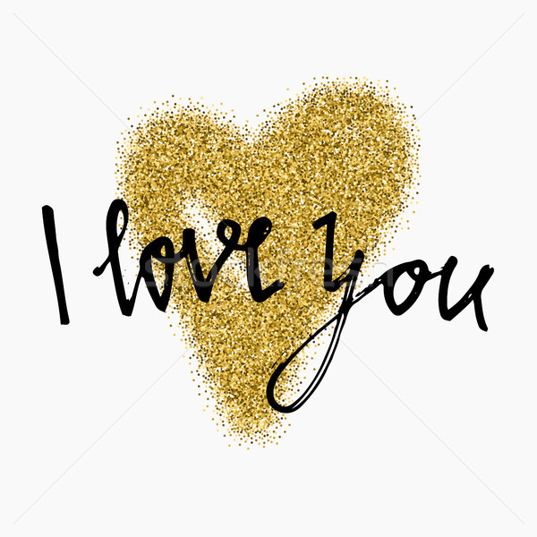 Gold glitter heart sign sparkles isolated on white background. I love you. Hand brush lettering. Des Stock photo © kollibri