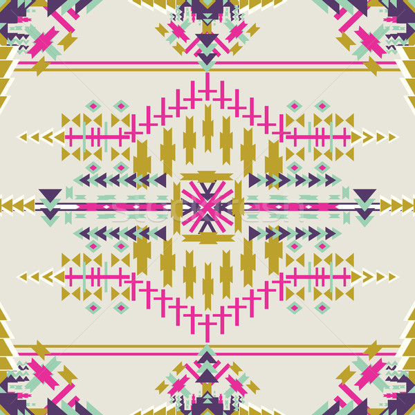 Colorful aztec seamless pattern on dark background.. Ethnic abstract geometric texture. Hand drawn n Stock photo © kollibri