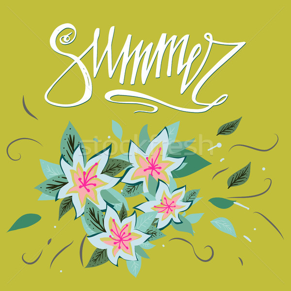 Summer card on green background with flowers.  Floral banner. Summer banner illustration. Summer ban Stock photo © kollibri