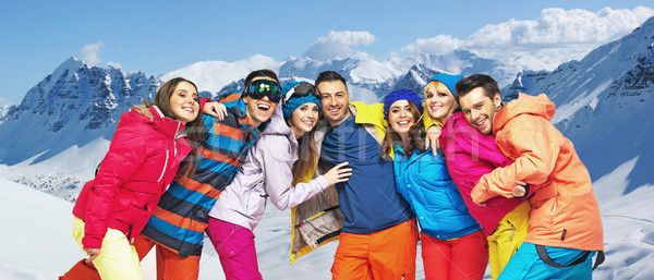 Funny picture of young snowboarders Stock photo © konradbak