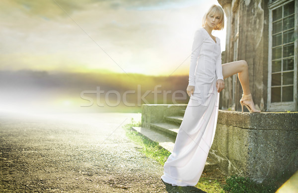 Marvelous angel with the sunset in the background Stock photo © konradbak