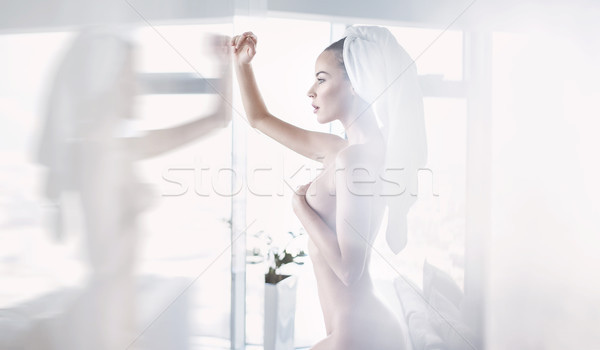 Art portrait of a nude woman in a spa Stock photo © konradbak