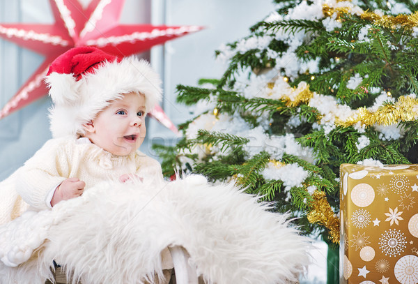 Cute little boy during his first Christmas Stock photo © konradbak