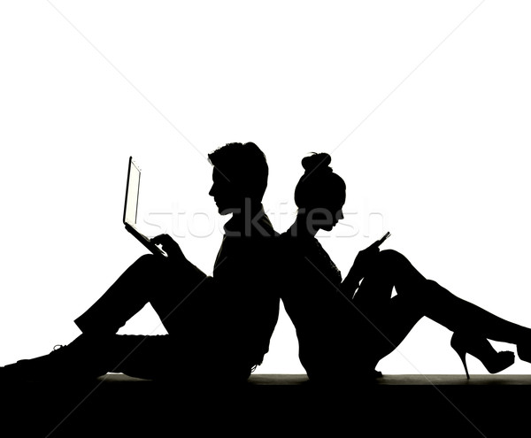 пару сеть лице телефон ноутбука бизнесмен Сток-фото © konradbak