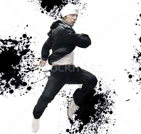 Foto stock: Hip · hop · dançarina · saltando · homem · dançar · moda