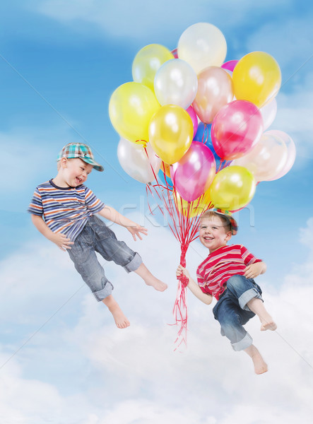 Stock foto: Lächelnd · Jungen · unter · Ballons · Kinder · Himmel