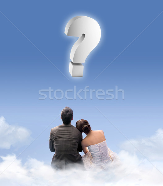 Just married couple on the cloudlet Stock photo © konradbak