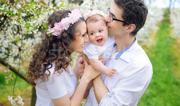 Stock foto: Heiter · Eltern · Küssen · Geliebte · Kind · Baby