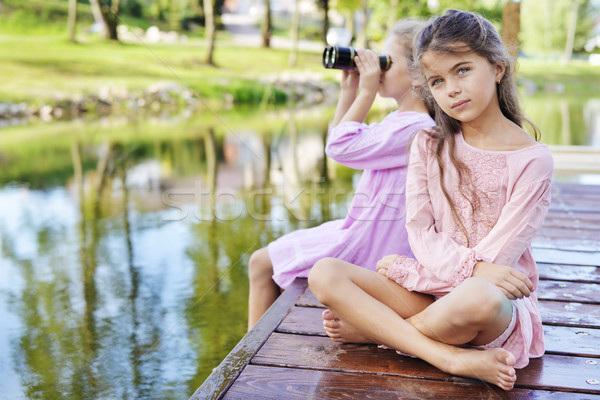 Foto stock: Dos · sesión · verano · tiro · mojado