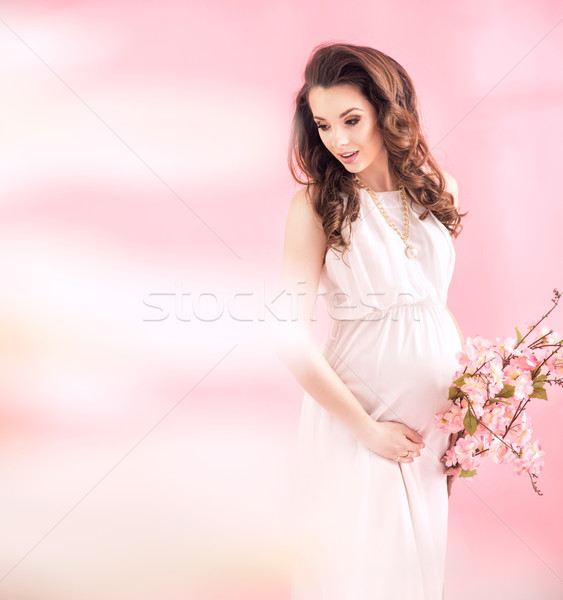 ストックフォト: 美しい · 妊婦 · 支店 · 夏の花 · 妊娠