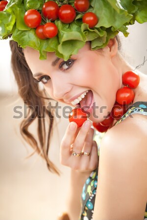 Stock fotó: Imádnivaló · fiatal · nők · zöldségek · hajstílusok · papír · lány