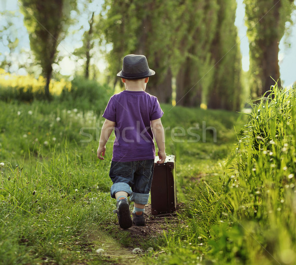 Foto stock: Pequeno · criança · mala · criança · menina