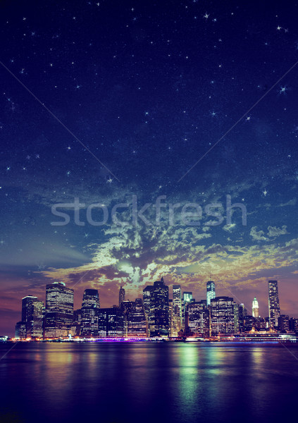 Night panoramic photo of the city, skyscrapers Stock photo © konradbak