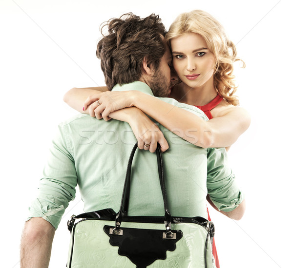 Stockfoto: Knappe · man · sensueel · vrouw · blond · glimlach