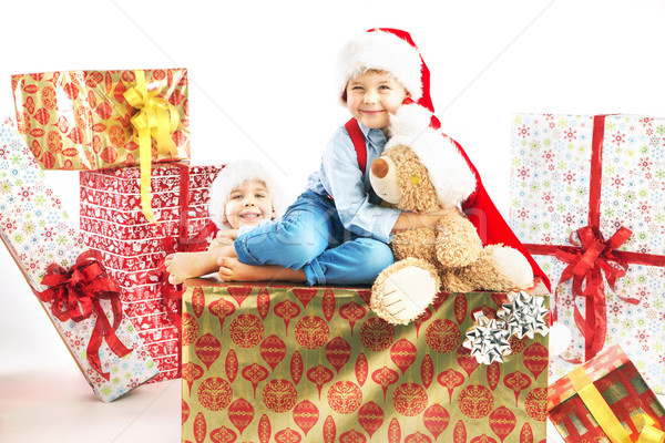 Two cute brothers with presents Stock photo © konradbak